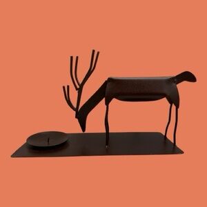 Folk Art Deer Metal Candle Holder Cabin Christmas Reindeer Rustic